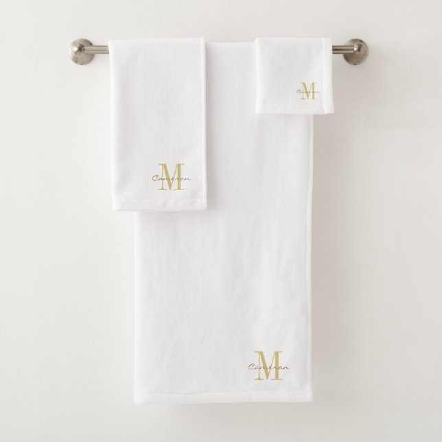  White Gold Initial and Name Personalized Bath Towel Set (Insitu)