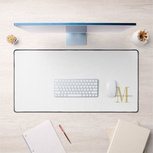 White Gold Initial and Name Personalized Desk Mat