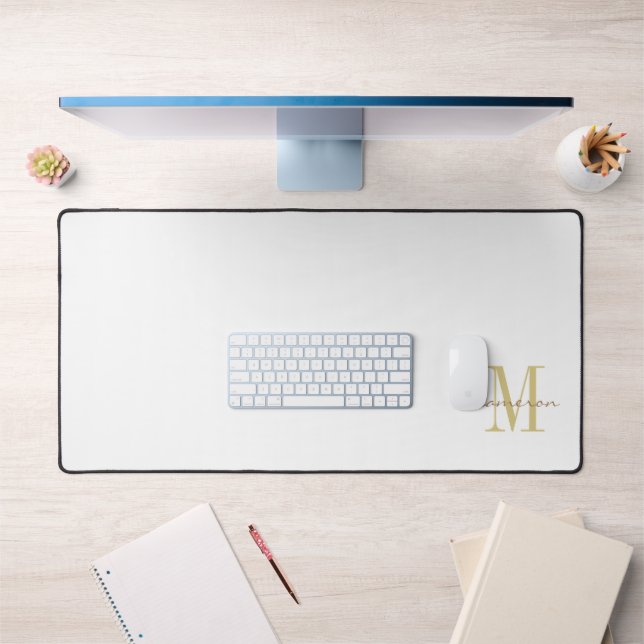  White Gold Initial and Name Personalized Desk Mat (Office 1)