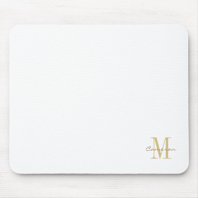  White Gold Initial and Name Personalized Mouse Pad (Front)