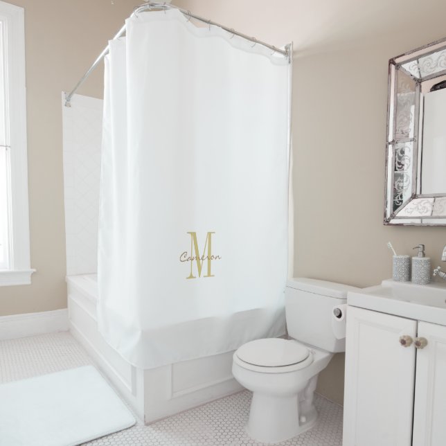  White Gold Initial and Name Personalized Shower Curtain (In Situ)