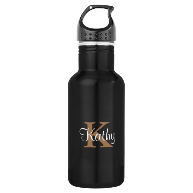 White Gold Initial Personalized Elegant Stainless Steel Water Bottle (Front)