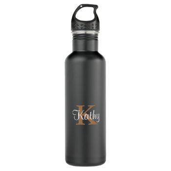 White Gold Initial Personalized Elegant Stainless Steel Water Bottle by TjsGarden at Zazzle