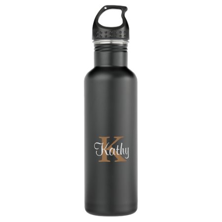 White Gold Initial Personalized Elegant Stainless Steel Water Bottle