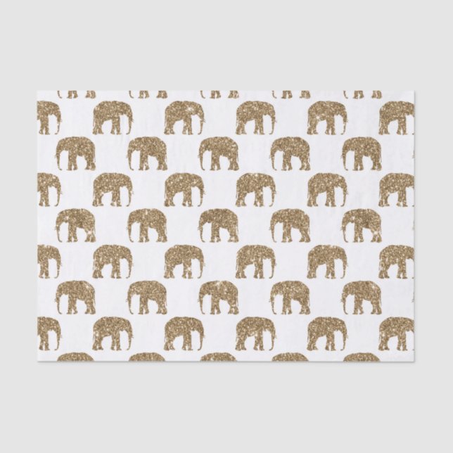 White gold jungle elephant party tissue paper (Front)