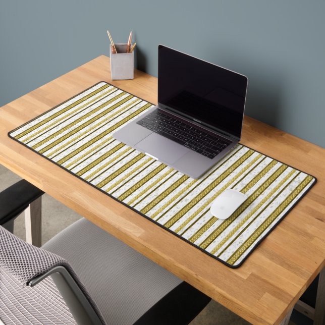 White gold lace stripes pattern desk mat (Office 2)