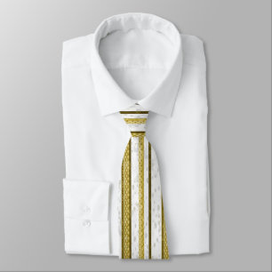 White gold lace stripes pattern neck tie