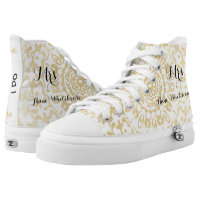 White Gold Lacy Print Personalized Brides Wedding High-Top Sneakers