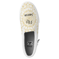 White Gold Lacy Print Personalized Brides Wedding Slip-On Sneakers