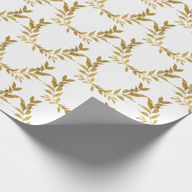 White Gold Leaf Monogram Elegant Chic Wedding Wrapping Paper (Corner)