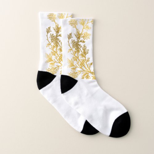 White Gold Leaf Stems Socks