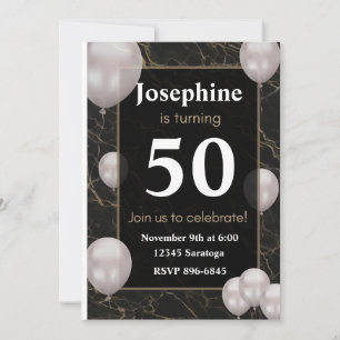 White Gold Lettering on Black Adult Birthday Party Invitation