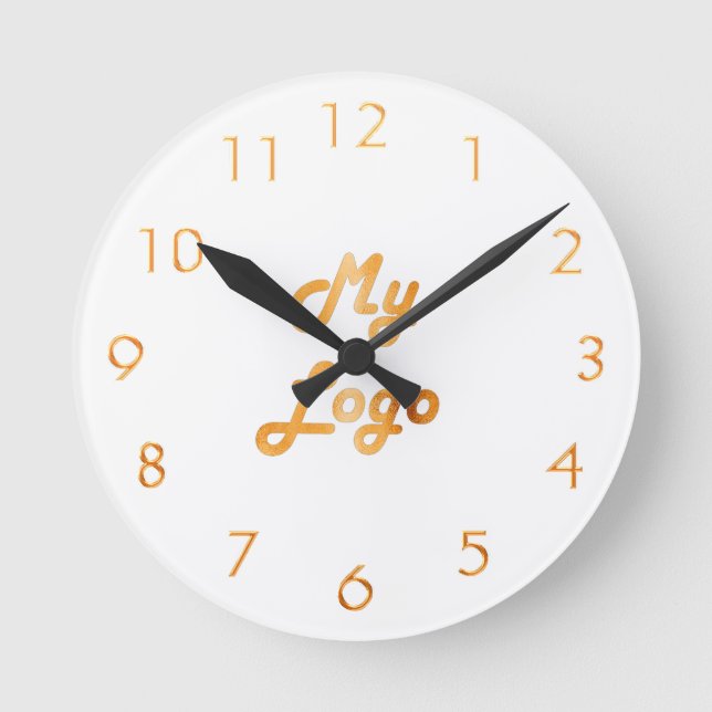White gold logo business elegant round clock (Front)