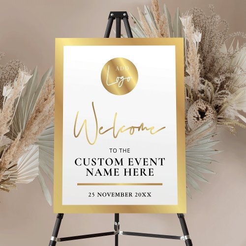 White  Gold Logo Chic Business Event Welcome Sign