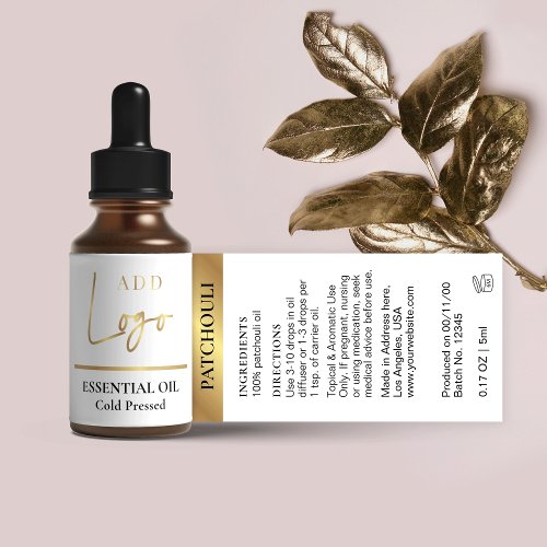 White  Gold Logo Cosmetic Essential Oil Bottle Label
