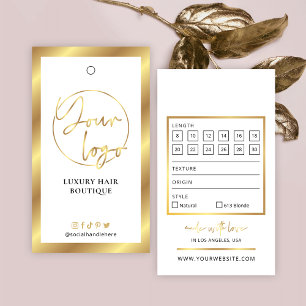 White & Gold Logo Hair Extensions Size Hang Tag