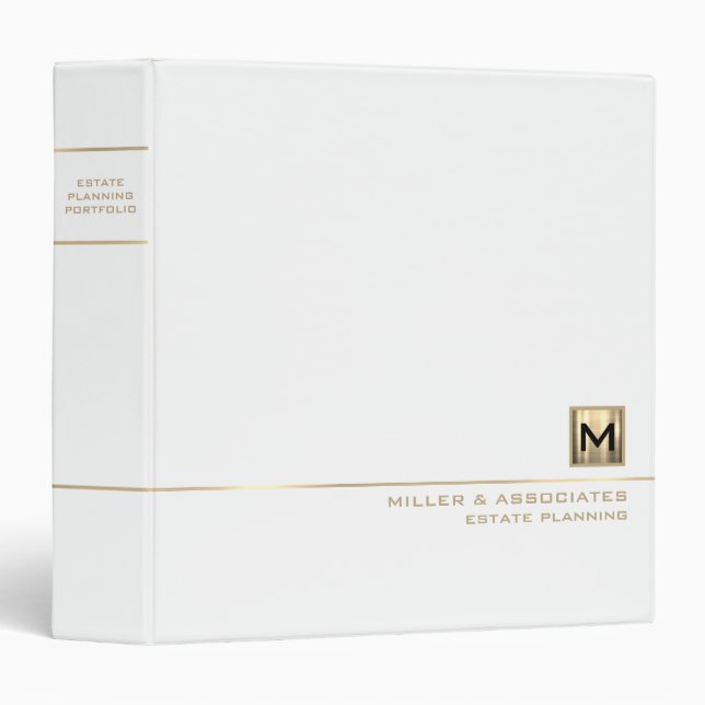 White Gold Logo Monogram Estate Planning Portfolio 3 Ring Binder (Front/Spine)