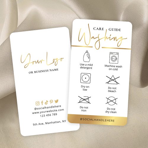 White  Gold Logo Washing Care Instructions Business Card