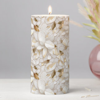 White Gold Lotus Flowers Pillar Candle