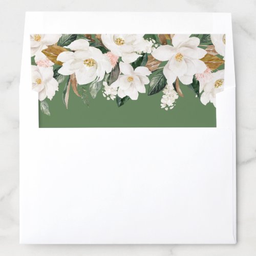 white  gold magnolia floral wedding envelope liner