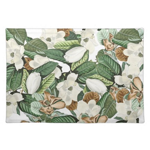 White Gold Magnolia Flowers Floral Placemat