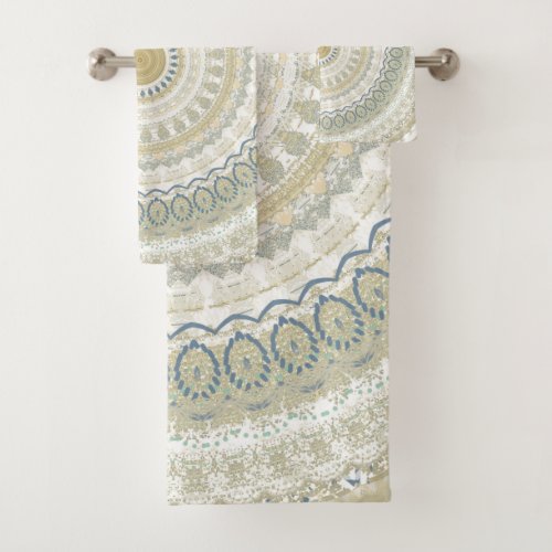 White Gold Mandala Bath Towel Set