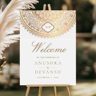 White Gold Mandala Indian Wedding Welcome Sign