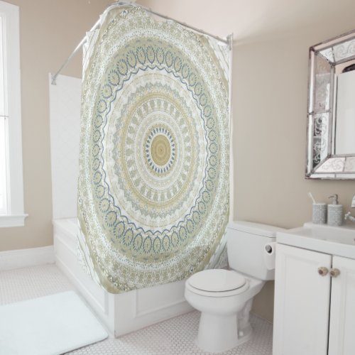 White Gold Mandala Shower Curtain