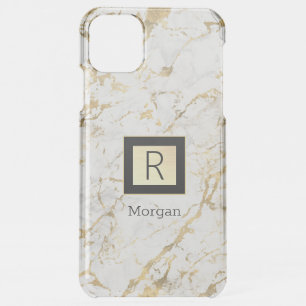 White & Gold Marble, Box, DIY Name & Monogram iPhone 11 Pro Max Case