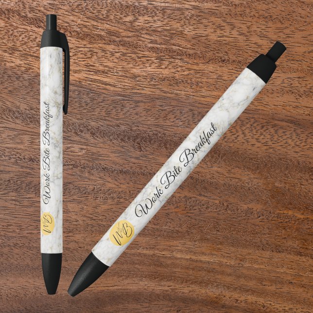 White Gold Marble Business Logo & Name Promotional Pen (Creator Uploaded)