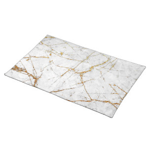 White & gold marble cloth placemat