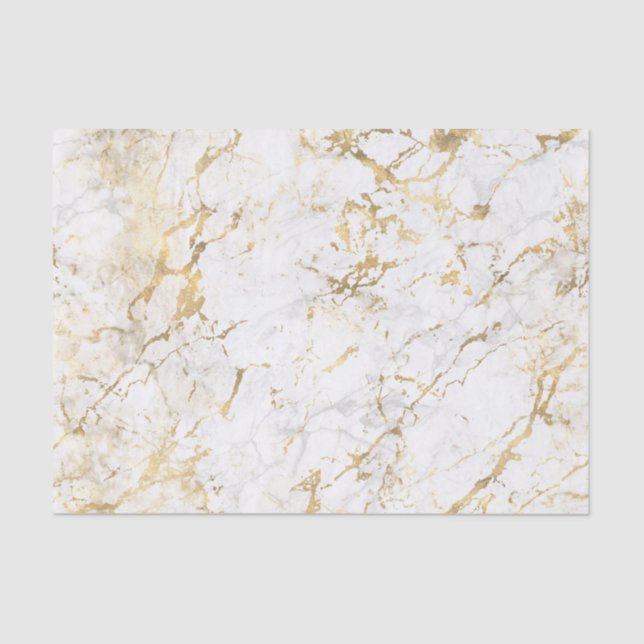 White & Gold Marble Decoupage or Gift Bag Stuffing Tissue Paper (Front)