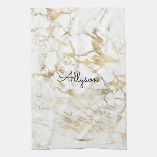 Elegant Script Monogram Initials Black Gold Modern Kitchen Towel, Zazzle