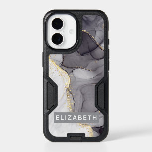 white gold marble glitter personalized name iPhone 17 case