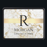 White/Gold Marble, Gold Bar, Black Name Monogram H Hitch Cover<br><div class="desc">Personalize your name,  monogram and extra text in black on Gold Bar over White and Gold Marble. Click “Customize” to change colors and type styles</div>