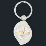 White & Gold Marble, Gold Bar, Black Name Monogram Keychain<br><div class="desc">Personalize your name in black script and black monogram on Gold Bar on White and Gold Marble.</div>