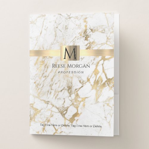 White  Gold Marble Gold BoxBand Name  Monogram Pocket Folder