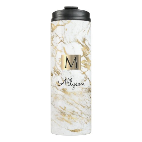 White  Gold Marble Gold Box Name  Monogram Vs2 Thermal Tumbler