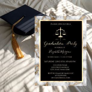  White Gold Marble Law School Graduation Party  Invitation
