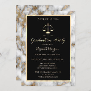 White Gold Marble Law School Graduation Party Invitation