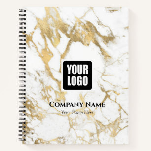 White & Gold Marble, Logo, Bus.Name Website Promo  Notebook