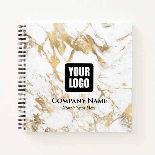 White  Gold Marble Logo BusName Website Promo Notebook