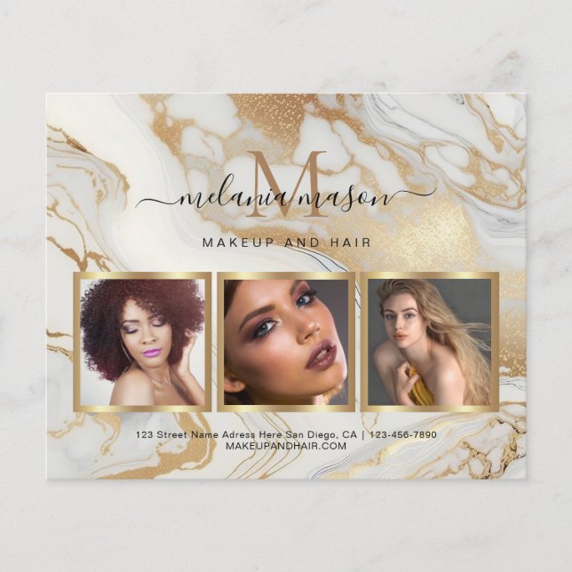 White Gold Marble Makeup Artist Photo Elegant Flye Flyer (Front)