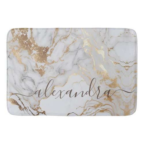 White Gold Marble Modern Elegant Bath Mat