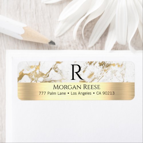 White  Gold Marble Name  Monogram Address  Label