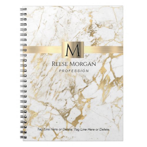 WhiteGold Marble Name  Monogram Profession Notebook