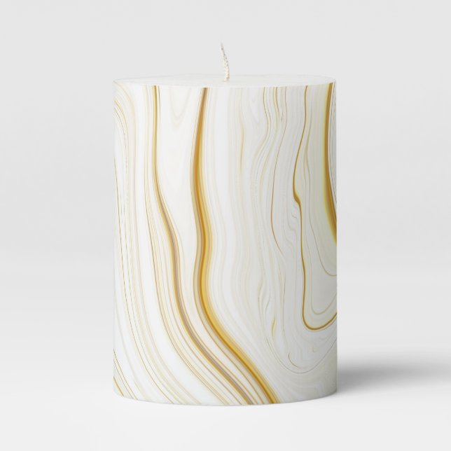 White Gold Marble Pillar Candle (Front)