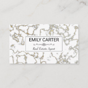 White Gold Marble Real Estate Agent Business Card