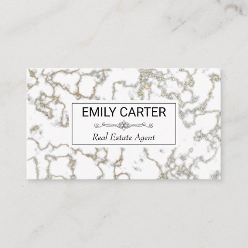 White Gold Marble  Real Estate Agent Business Card