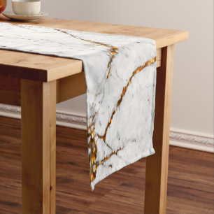 White & gold marble short table runner